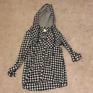 Gingham Button-Up with Hood